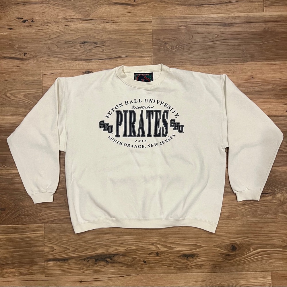 Vintage Seton Hall University New Jersey White Large Crewneck Sweater